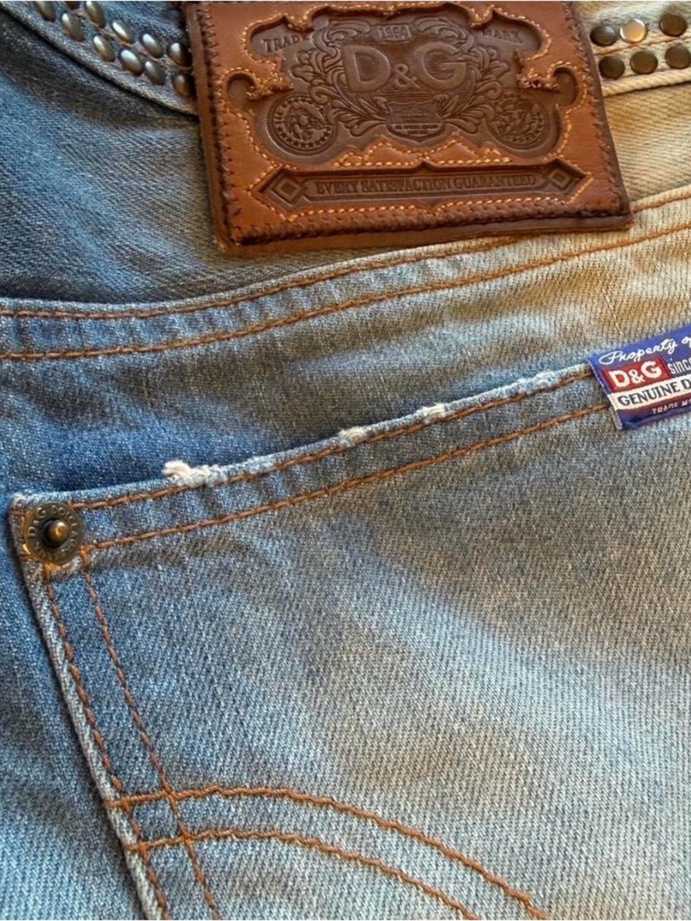 Dolce & Gabbana Medium Blue Straight Leg Jeans with Gold Stud Side Trim - Picture 4 of 4